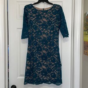 ✨Molly Bracken ModCloth Teal Lace Overlay 3/4 sleeve dress